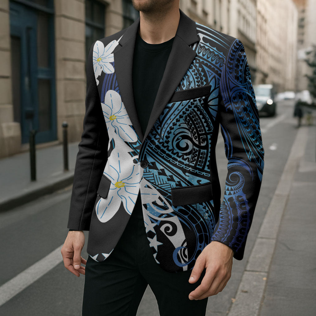 Cook Islands Maori Language Week Blazer Tiare Maori Kuki Airani Blue Pattern LT22 - Polynesian Pride
