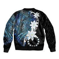 Cook Islands Maori Language Week Bomber Jacket Tiare Maori Kuki Airani Blue Pattern LT22 - Polynesian Pride