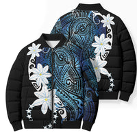 Cook Islands Maori Language Week Bomber Puffer Jacket Tiare Maori Kuki Airani Blue Pattern LT22 - Polynesian Pride