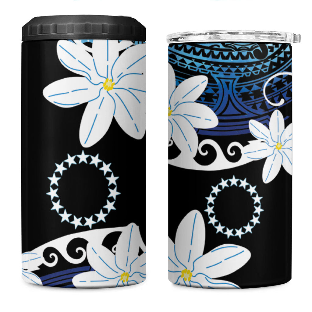 Cook Islands Maori Language Week 4 in 1 Can Cooler Tumbler Tiare Maori Kuki Airani Blue Pattern LT22 One Size: 16 oz Blue - Polynesian Pride