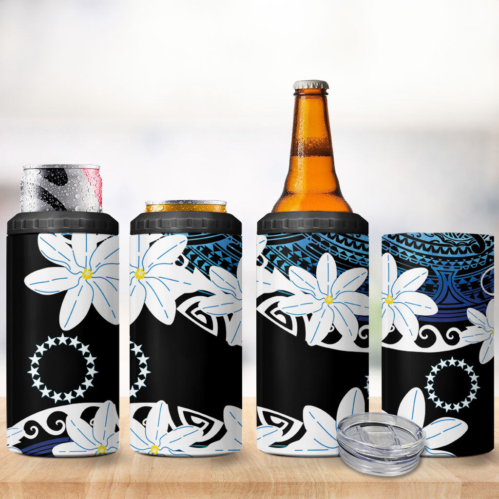 Cook Islands Maori Language Week 4 in 1 Can Cooler Tumbler Tiare Maori Kuki Airani Blue Pattern LT22 - Polynesian Pride