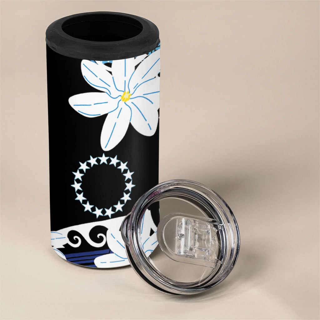 Cook Islands Maori Language Week 4 in 1 Can Cooler Tumbler Tiare Maori Kuki Airani Blue Pattern LT22 - Polynesian Pride