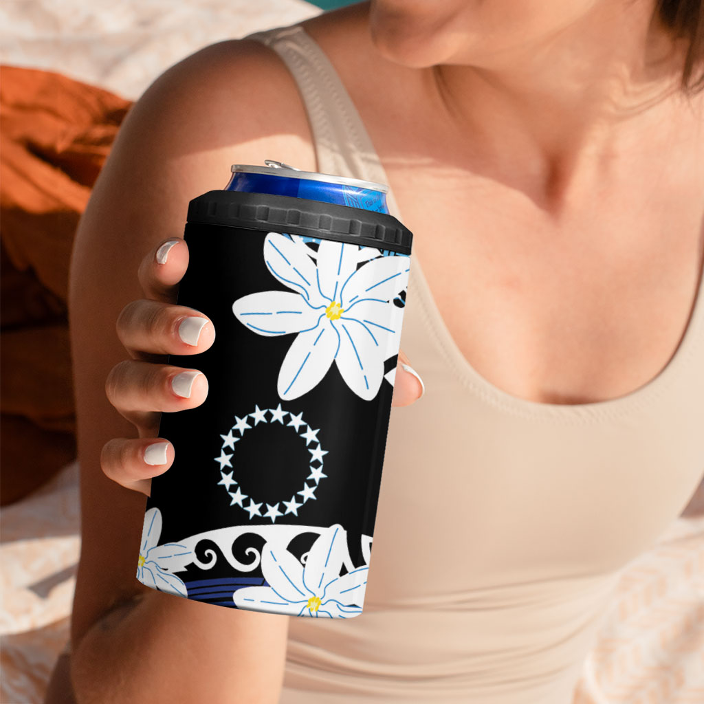 Cook Islands Maori Language Week 4 in 1 Can Cooler Tumbler Tiare Maori Kuki Airani Blue Pattern LT22 - Polynesian Pride