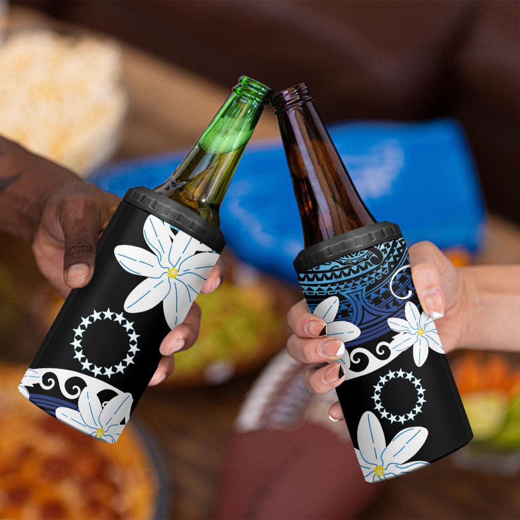 Cook Islands Maori Language Week 4 in 1 Can Cooler Tumbler Tiare Maori Kuki Airani Blue Pattern LT22 - Polynesian Pride