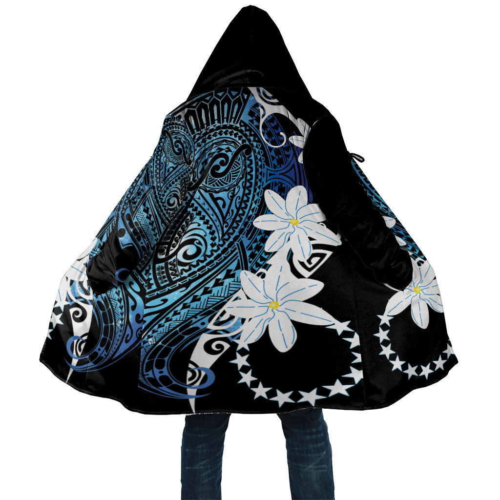 Cook Islands Maori Language Week Cloak Tiare Maori Kuki Airani Blue Pattern LT22 Unisex Blue - Polynesian Pride