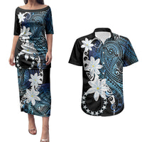 Cook Islands Maori Language Week Couples Matching Puletasi and Hawaiian Shirt Tiare Maori Kuki Airani Blue Pattern LT22 Blue - Polynesian Pride