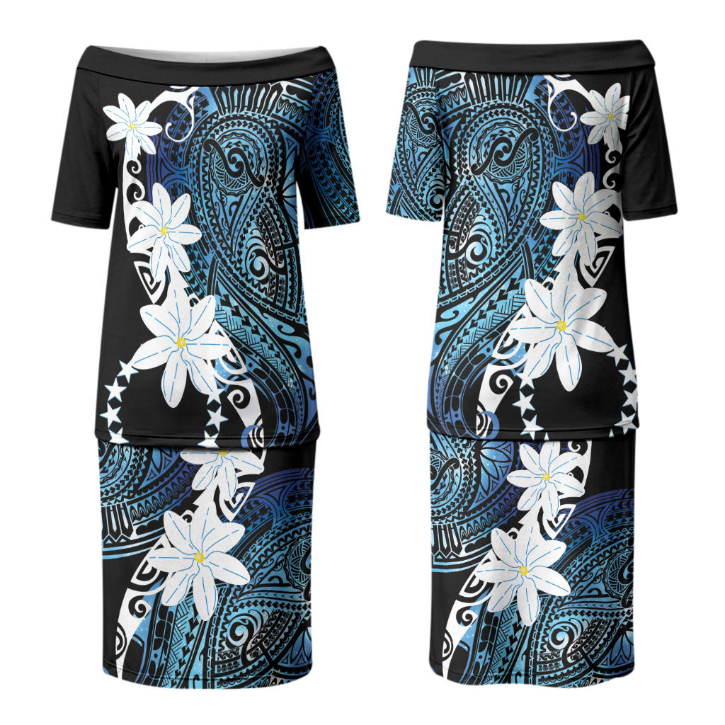 Cook Islands Maori Language Week Couples Matching Puletasi and Hawaiian Shirt Tiare Maori Kuki Airani Blue Pattern LT22 - Polynesian Pride