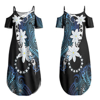 Cook Islands Maori Language Week Couples Matching Summer Maxi Dress and Hawaiian Shirt Tiare Maori Kuki Airani Blue Pattern LT22 - Polynesian Pride