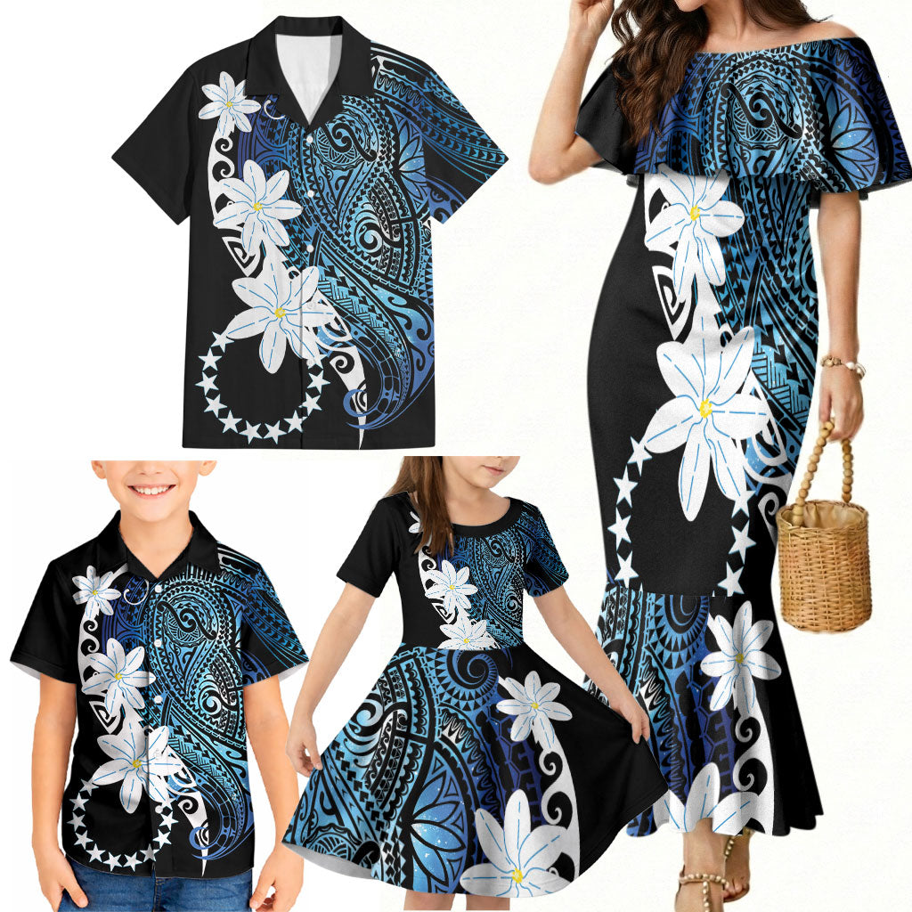 Cook Islands Maori Language Week Family Matching Mermaid Dress and Hawaiian Shirt Tiare Maori Kuki Airani Blue Pattern LT22 - Polynesian Pride