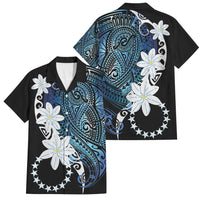 Cook Islands Maori Language Week Family Matching Puletasi and Hawaiian Shirt Tiare Maori Kuki Airani Blue Pattern LT22 Dad's Shirt - Short Sleeve Blue - Polynesian Pride