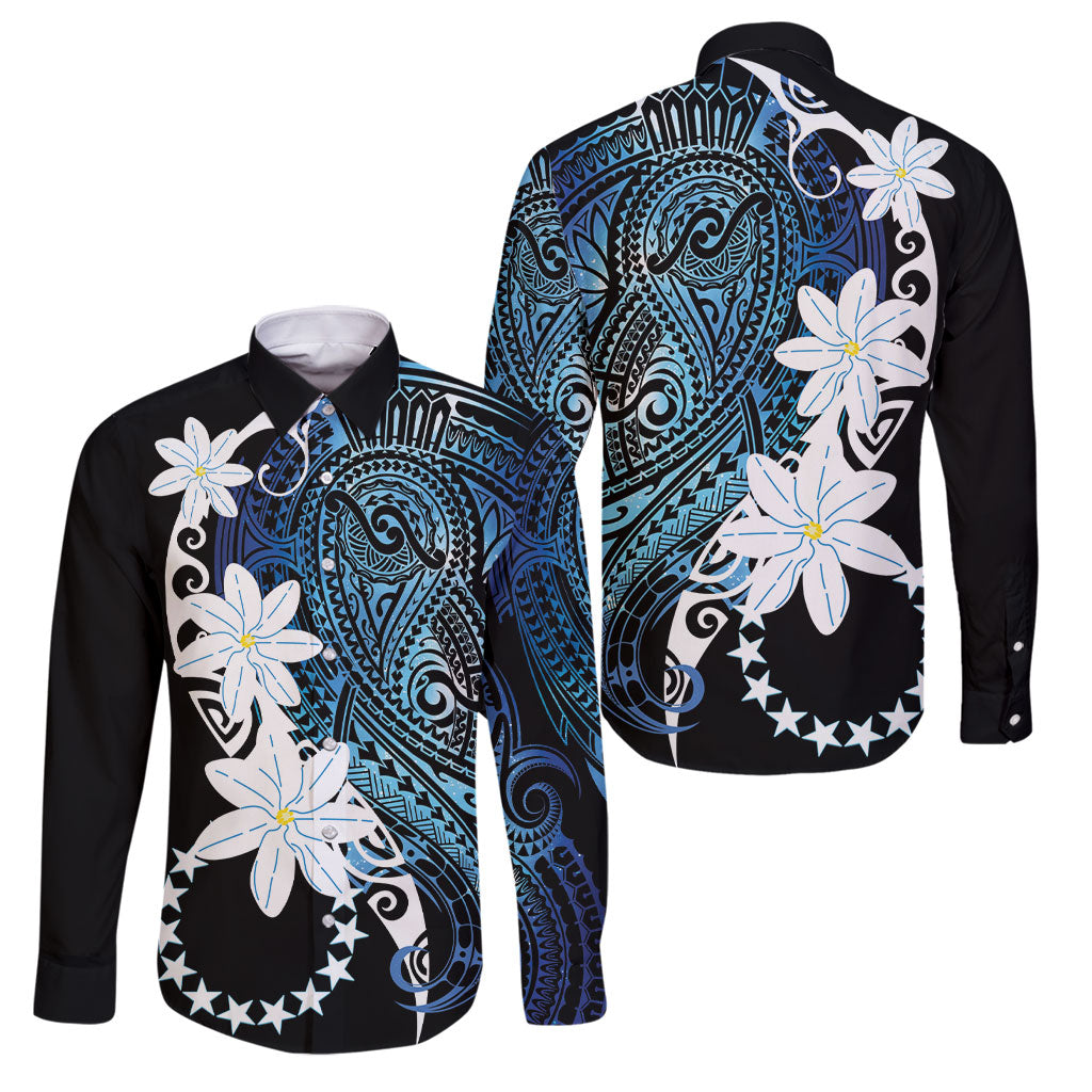 Cook Islands Maori Language Week Family Matching Short Sleeve Bodycon Dress and Hawaiian Shirt Tiare Maori Kuki Airani Blue Pattern LT22 Dad's Shirt - Long Sleeve Blue - Polynesian Pride