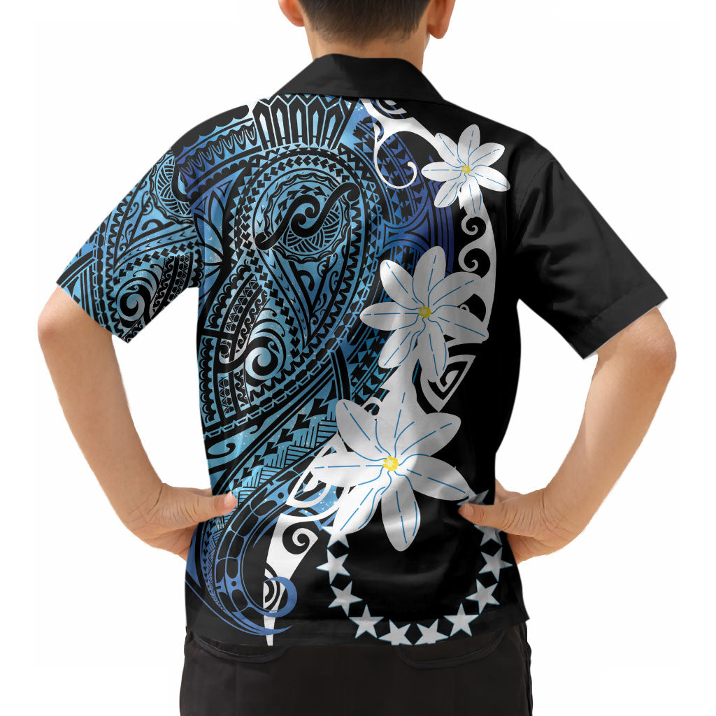 Cook Islands Maori Language Week Kid Hawaiian Shirt Tiare Maori Kuki Airani Blue Pattern LT22 - Polynesian Pride