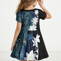 Cook Islands Maori Language Week Kid Short Sleeve Dress Tiare Maori Kuki Airani Blue Pattern LT22 - Polynesian Pride