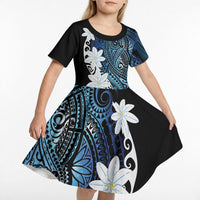 Cook Islands Maori Language Week Kid Short Sleeve Dress Tiare Maori Kuki Airani Blue Pattern LT22 - Polynesian Pride