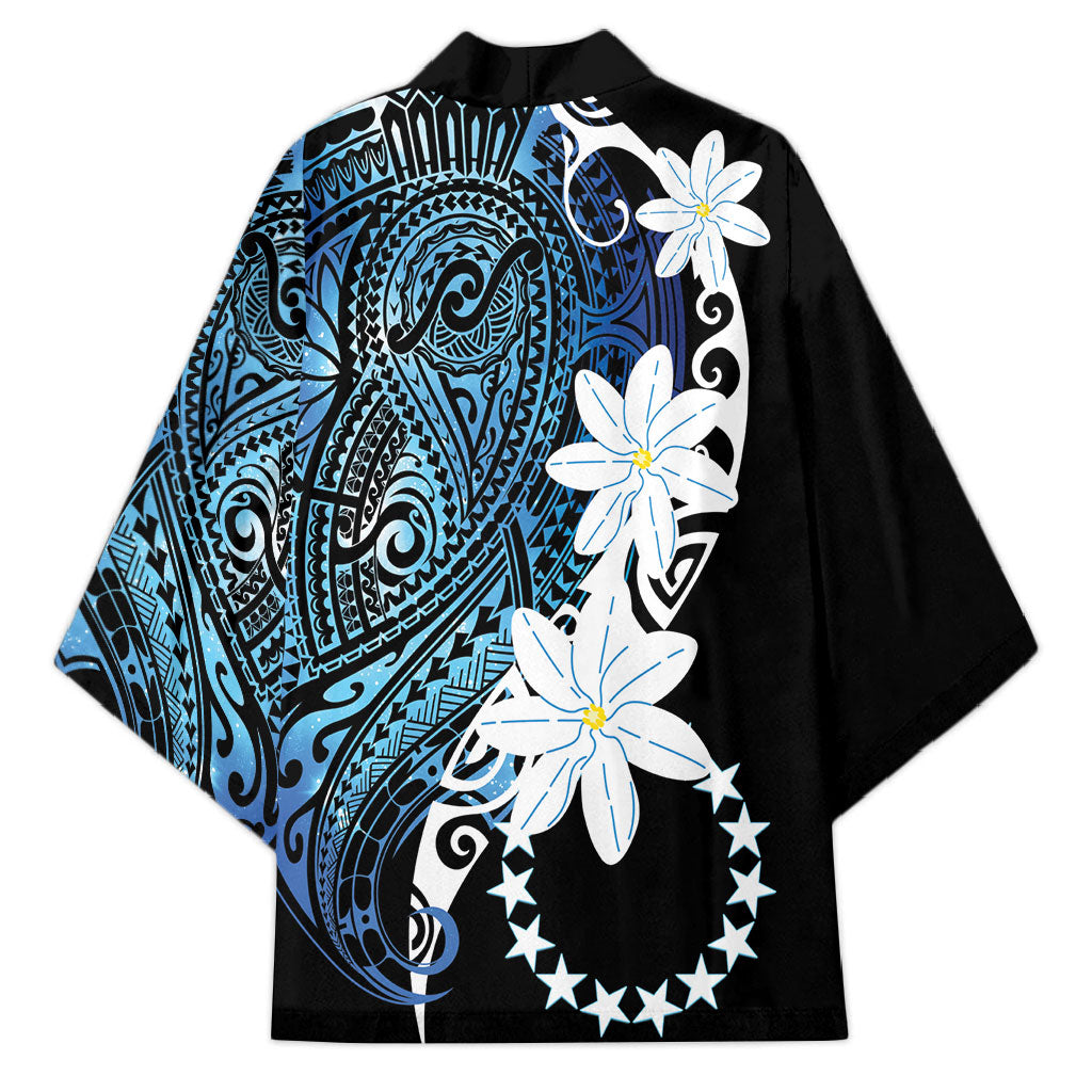 Cook Islands Maori Language Week Kimono Tiare Maori Kuki Airani Blue Pattern LT22 - Polynesian Pride