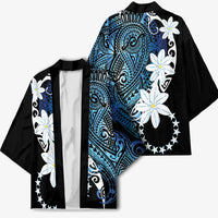 Cook Islands Maori Language Week Kimono Tiare Maori Kuki Airani Blue Pattern LT22 - Polynesian Pride