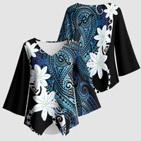 Cook Islands Maori Language Week Kimono Sleeve Blouse Tiare Maori Kuki Airani Blue Pattern LT22 - Polynesian Pride