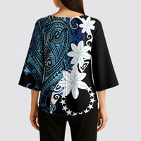 Cook Islands Maori Language Week Kimono Sleeve Blouse Tiare Maori Kuki Airani Blue Pattern LT22 - Polynesian Pride