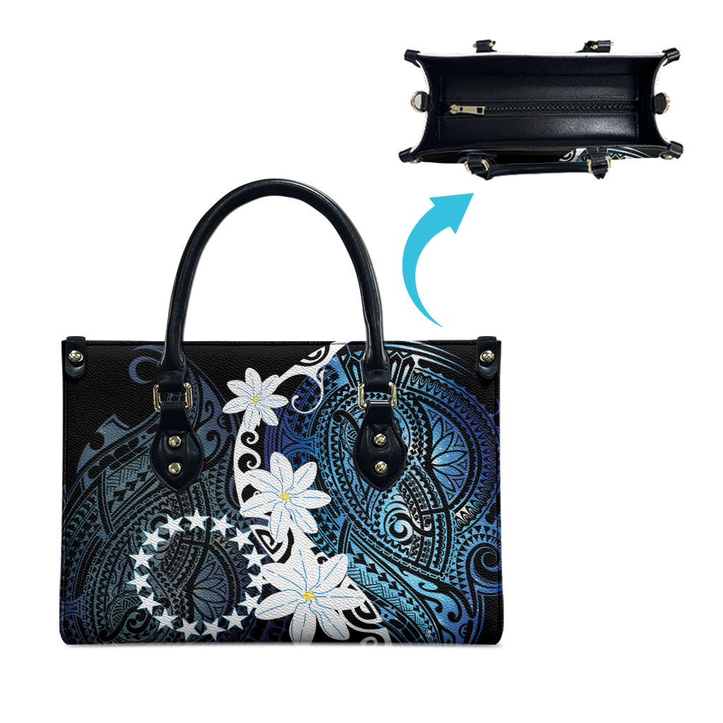 Cook Islands Maori Language Week Leather Bag Tiare Maori Kuki Airani Blue Pattern LT22 - Polynesian Pride