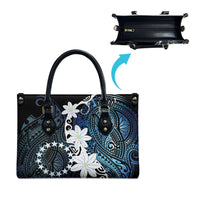 Cook Islands Maori Language Week Leather Bag Tiare Maori Kuki Airani Blue Pattern LT22 - Polynesian Pride
