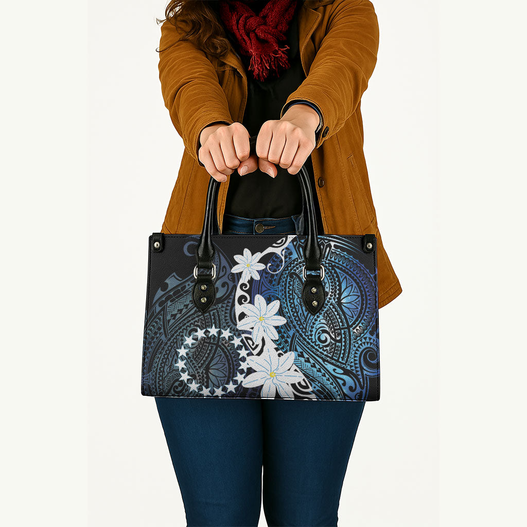 Cook Islands Maori Language Week Leather Bag Tiare Maori Kuki Airani Blue Pattern LT22 - Polynesian Pride