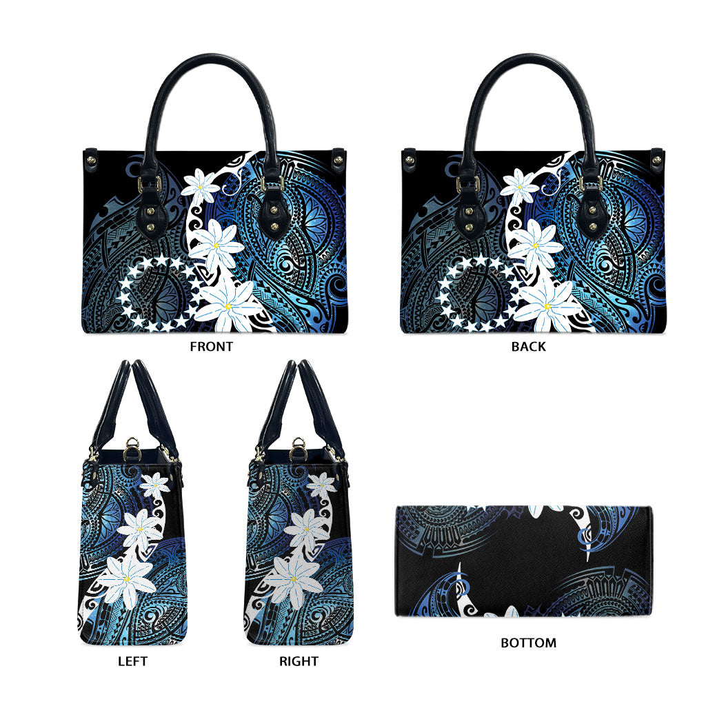 Cook Islands Maori Language Week Leather Bag Tiare Maori Kuki Airani Blue Pattern LT22 - Polynesian Pride