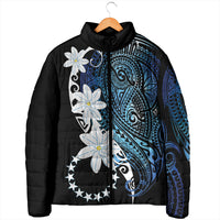 Cook Islands Maori Language Week Padded Jacket Tiare Maori Kuki Airani Blue Pattern LT22 - Polynesian Pride