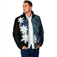 Cook Islands Maori Language Week Padded Jacket Tiare Maori Kuki Airani Blue Pattern LT22 - Polynesian Pride