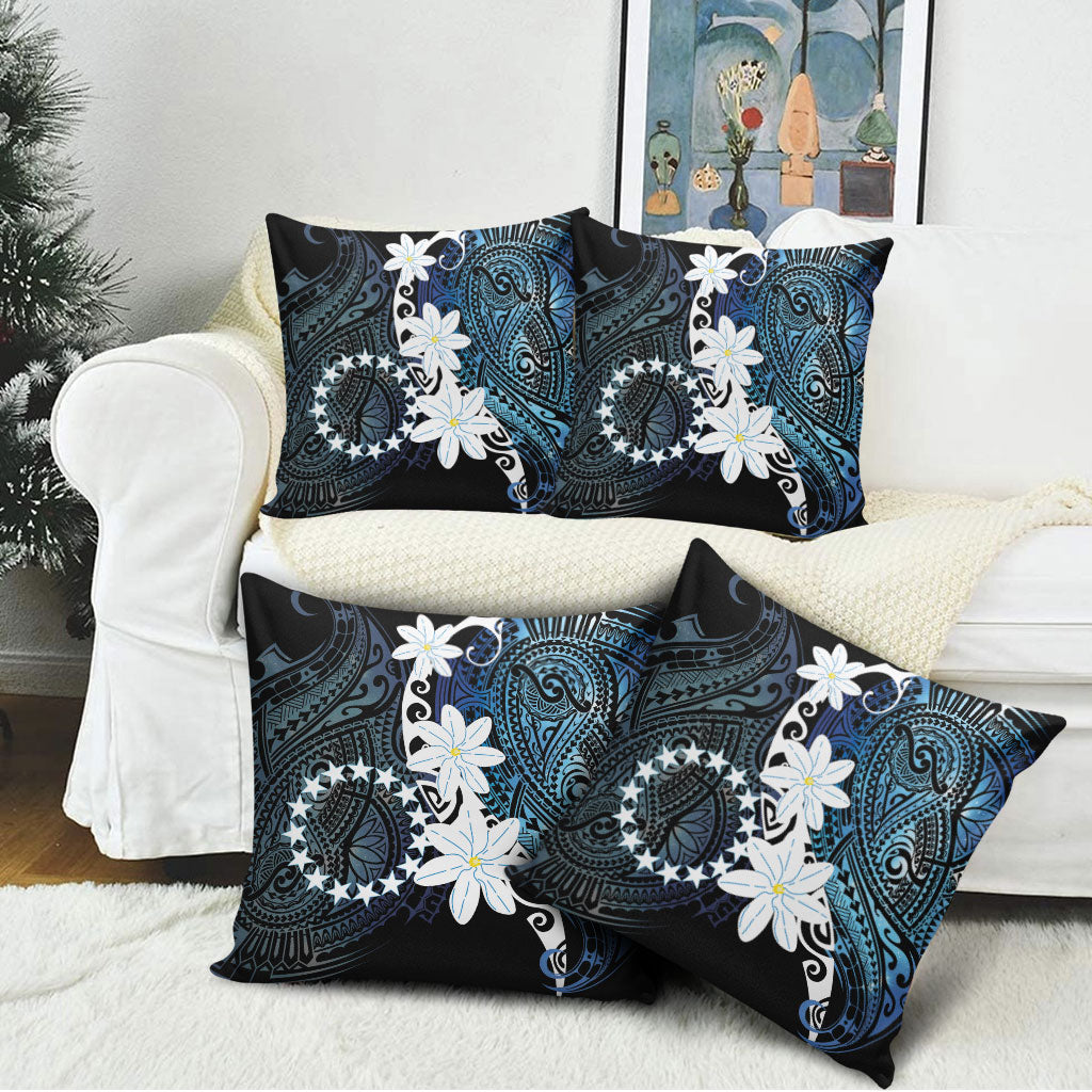 Cook Islands Maori Language Week Pillow Cover Tiare Maori Kuki Airani Blue Pattern LT22 - Polynesian Pride