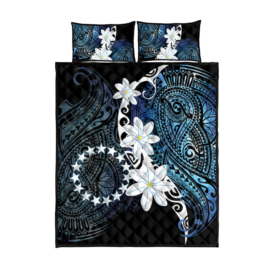 Cook Islands Maori Language Week Quilt Bed Set Tiare Maori Kuki Airani Blue Pattern LT22 - Polynesian Pride