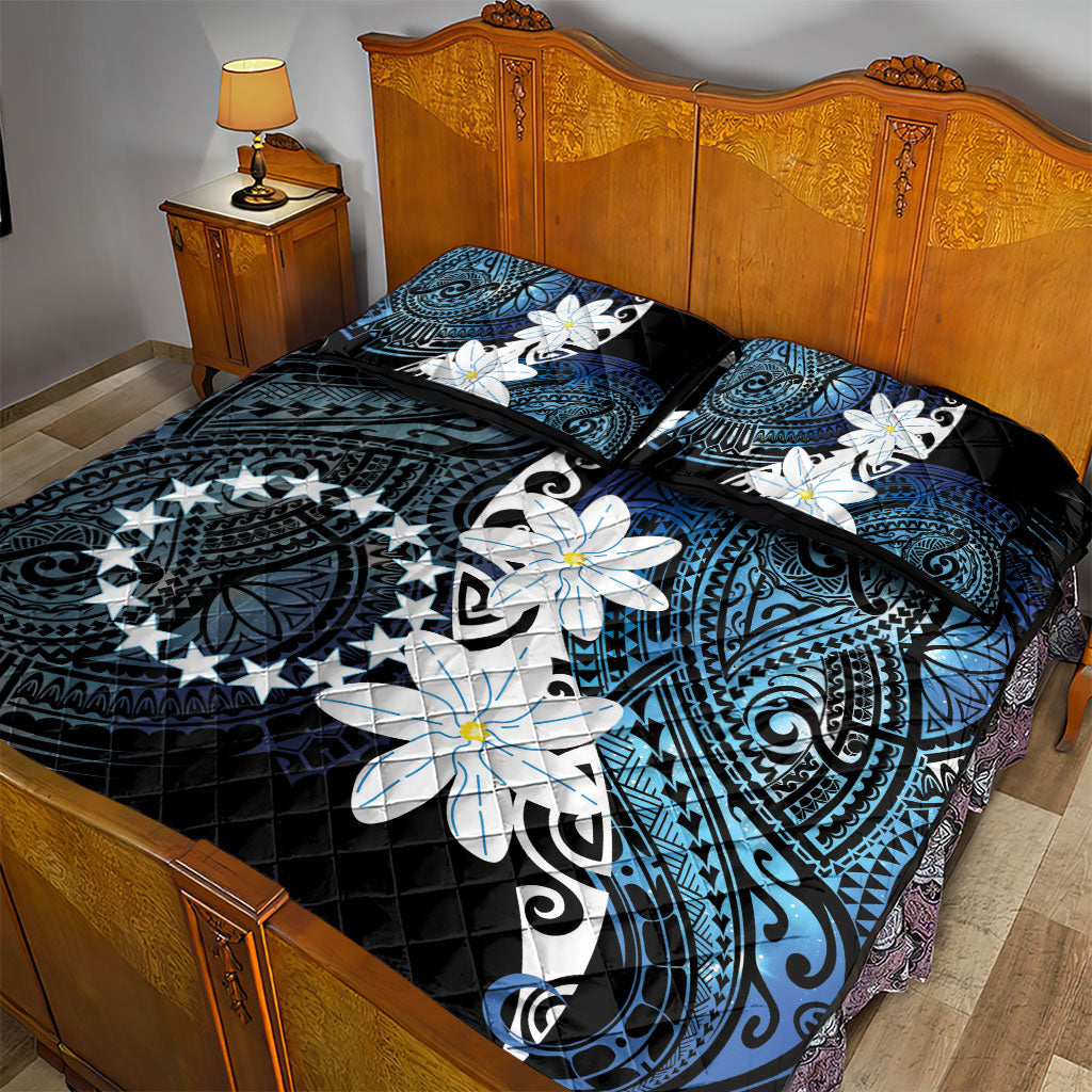 Cook Islands Maori Language Week Quilt Bed Set Tiare Maori Kuki Airani Blue Pattern LT22 - Polynesian Pride