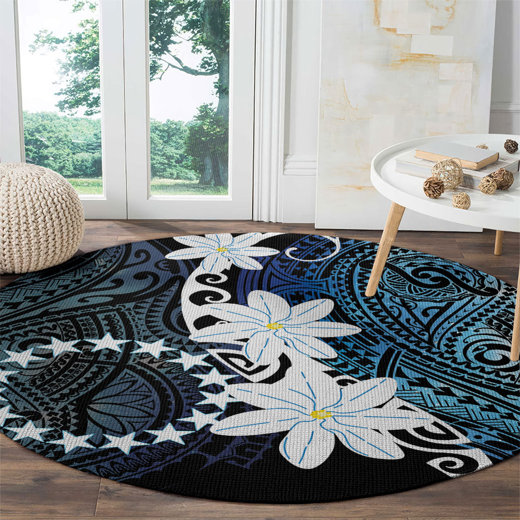 Cook Islands Maori Language Week Round Carpet Tiare Maori Kuki Airani Blue Pattern LT22 - Polynesian Pride