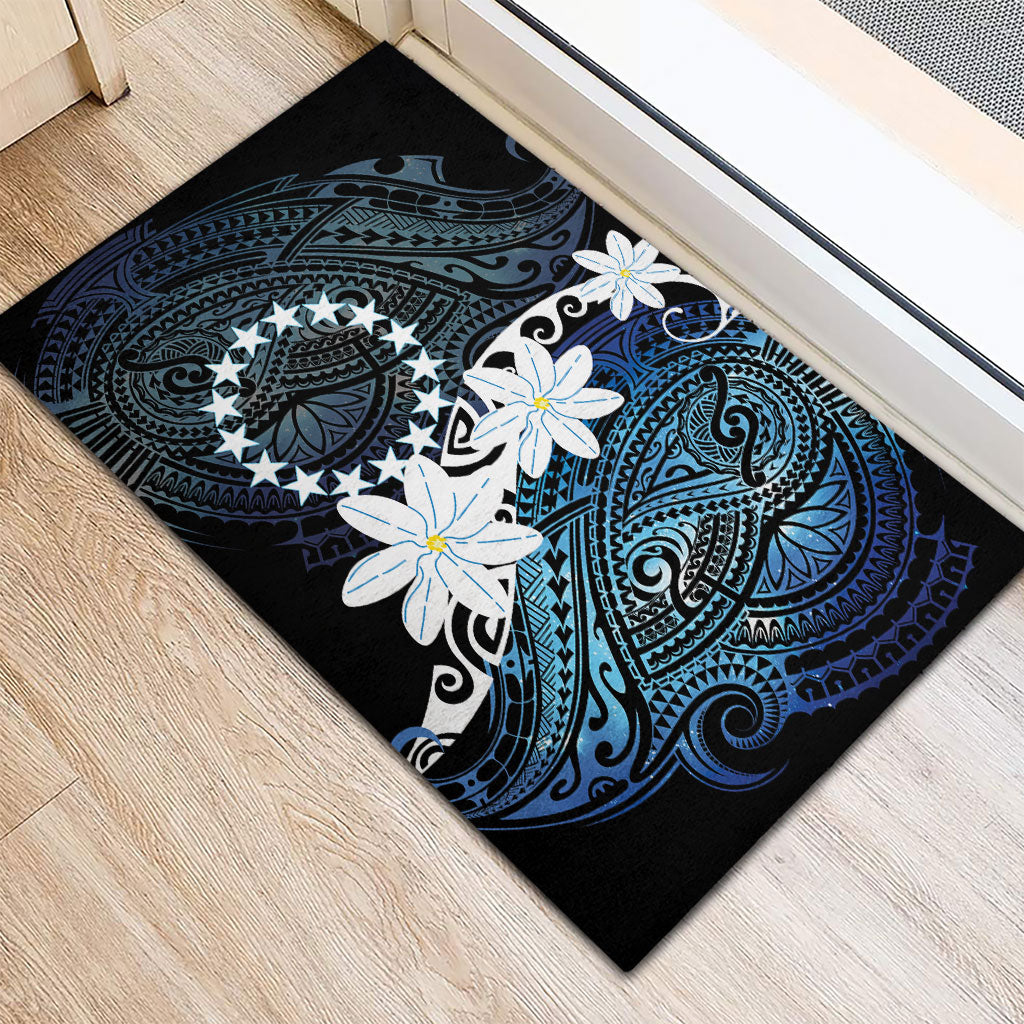 Cook Islands Maori Language Week Rubber Doormat Tiare Maori Kuki Airani Blue Pattern LT22 - Polynesian Pride