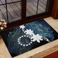 Cook Islands Maori Language Week Rubber Doormat Tiare Maori Kuki Airani Blue Pattern LT22 - Polynesian Pride