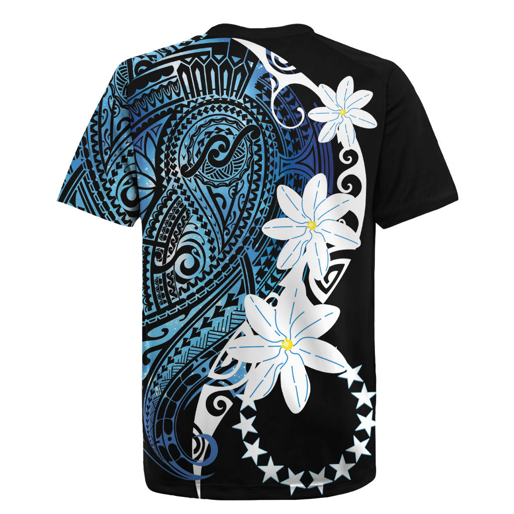 Cook Islands Maori Language Week Rugby Jersey Tiare Maori Kuki Airani Blue Pattern LT22 - Polynesian Pride