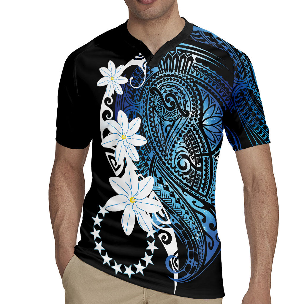 Cook Islands Maori Language Week Rugby Jersey Tiare Maori Kuki Airani Blue Pattern LT22 - Polynesian Pride