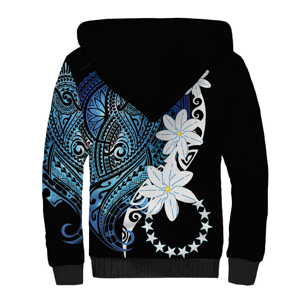 Cook Islands Maori Language Week Sherpa Hoodie Tiare Maori Kuki Airani Blue Pattern LT22 - Polynesian Pride
