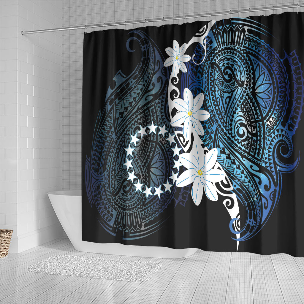 Cook Islands Maori Language Week Shower Curtain Tiare Maori Kuki Airani Blue Pattern LT22 - Polynesian Pride