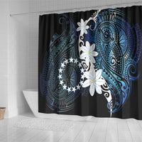 Cook Islands Maori Language Week Shower Curtain Tiare Maori Kuki Airani Blue Pattern LT22 - Polynesian Pride