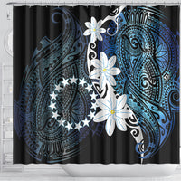 Cook Islands Maori Language Week Shower Curtain Tiare Maori Kuki Airani Blue Pattern LT22 - Polynesian Pride