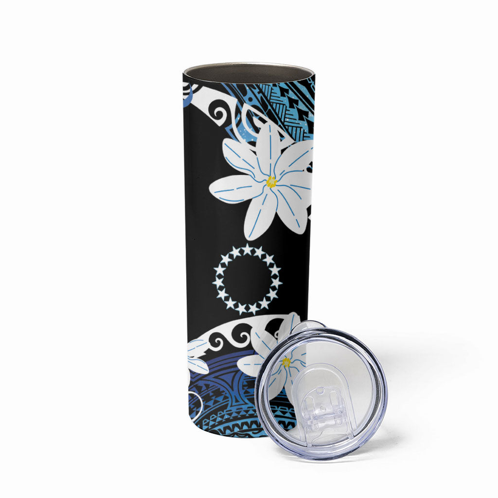 Cook Islands Maori Language Week Skinny Tumbler Tiare Maori Kuki Airani Blue Pattern LT22 - Polynesian Pride