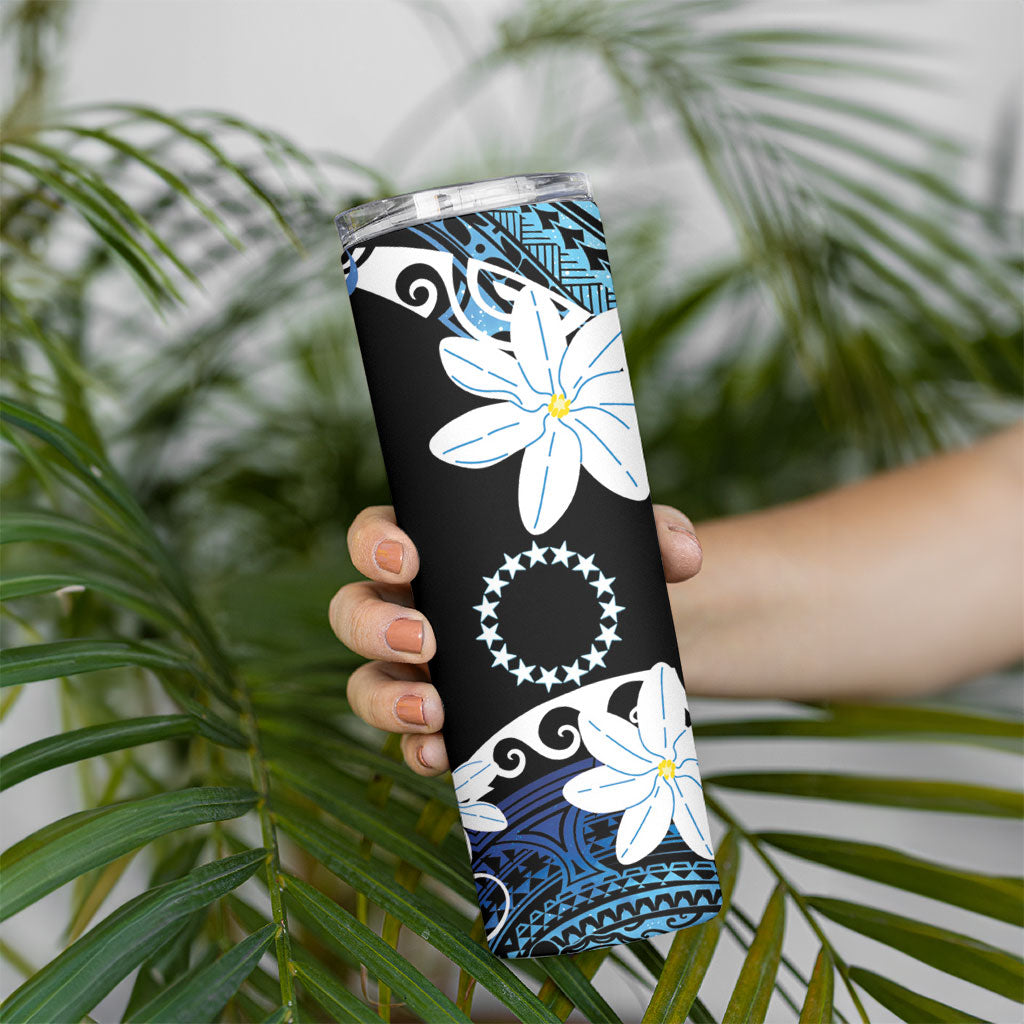Cook Islands Maori Language Week Skinny Tumbler Tiare Maori Kuki Airani Blue Pattern LT22 - Polynesian Pride