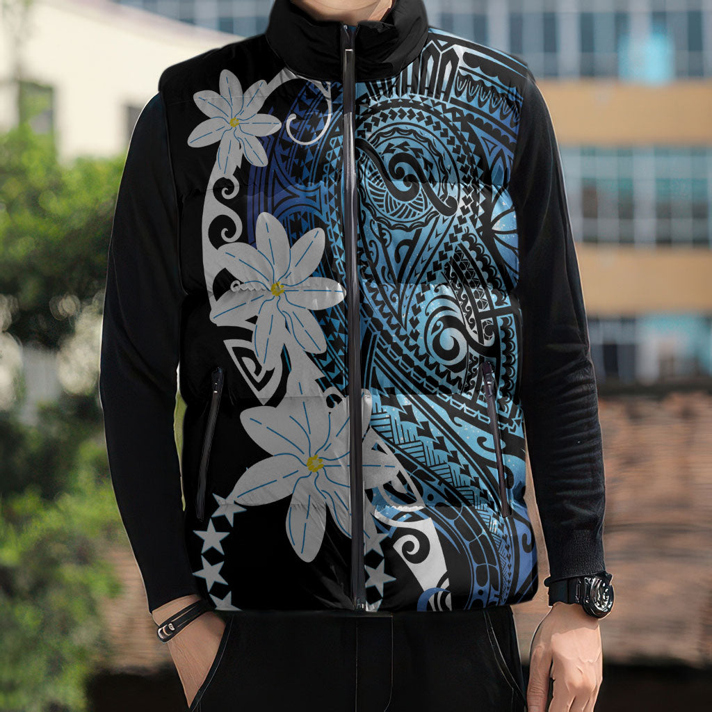 Cook Islands Maori Language Week Sleeveless Puffer Jacket Tiare Maori Kuki Airani Blue Pattern LT22 - Polynesian Pride