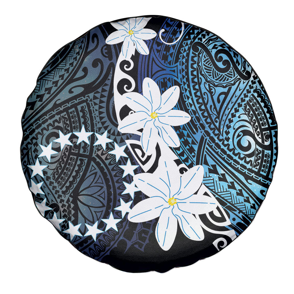 Cook Islands Maori Language Week Spare Tire Cover Tiare Maori Kuki Airani Blue Pattern