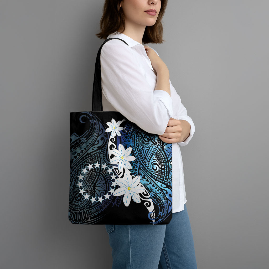 Cook Islands Maori Language Week Tote Bag Tiare Maori Kuki Airani Blue Pattern LT22 - Polynesian Pride