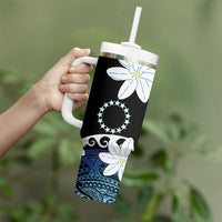 Cook Islands Maori Language Week Tumbler With Handle Tiare Maori Kuki Airani Blue Pattern LT22 - Polynesian Pride