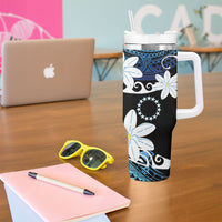 Cook Islands Maori Language Week Tumbler With Handle Tiare Maori Kuki Airani Blue Pattern LT22 - Polynesian Pride