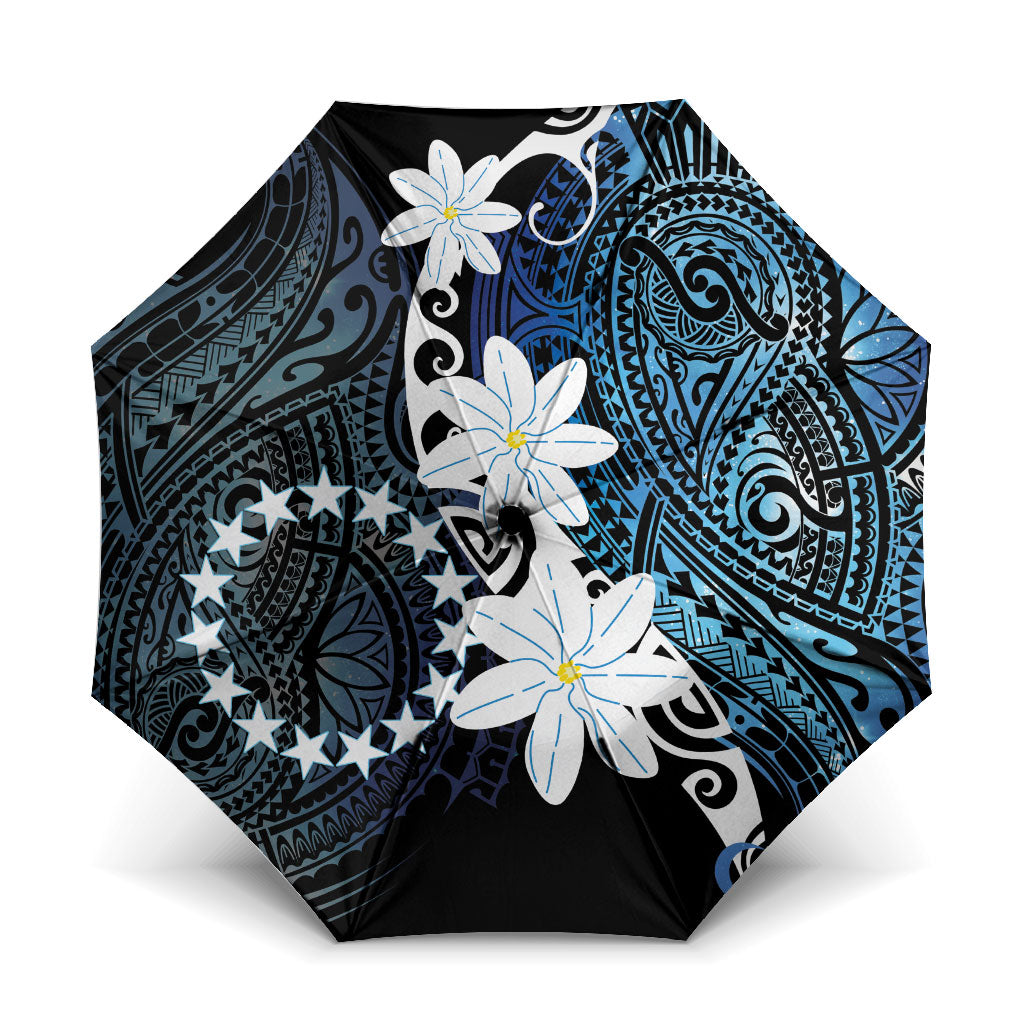 Cook Islands Maori Language Week Umbrella Tiare Maori Kuki Airani Blue Pattern LT22 One Size Folded 11.42 inch Opened Diameter 37.4 inch Blue - Polynesian Pride