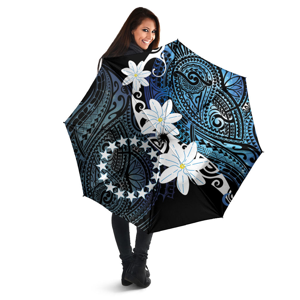 Cook Islands Maori Language Week Umbrella Tiare Maori Kuki Airani Blue Pattern LT22 - Polynesian Pride