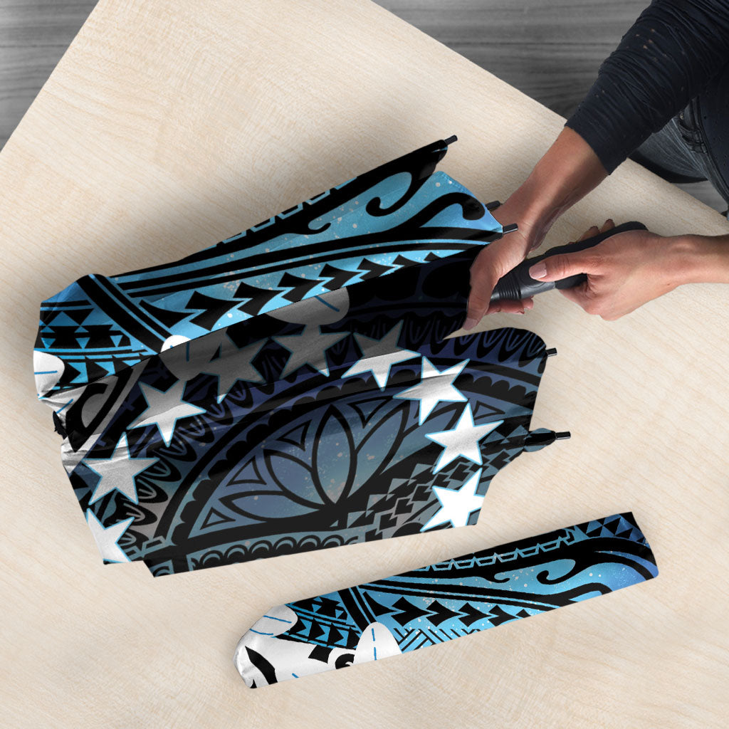 Cook Islands Maori Language Week Umbrella Tiare Maori Kuki Airani Blue Pattern LT22 - Polynesian Pride
